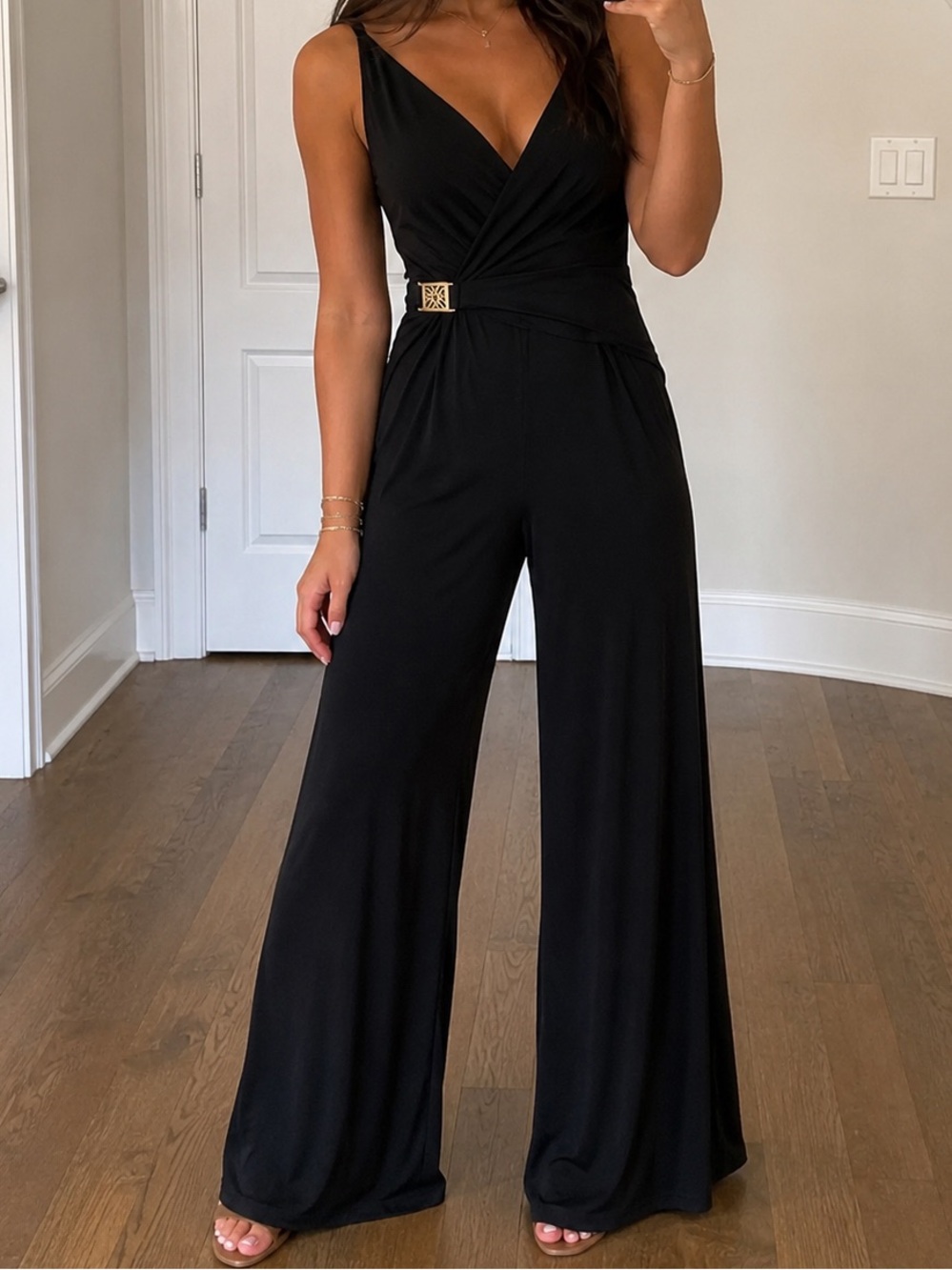 Anne Klein Classic Black Wide-Leg Jumpsuit size 8